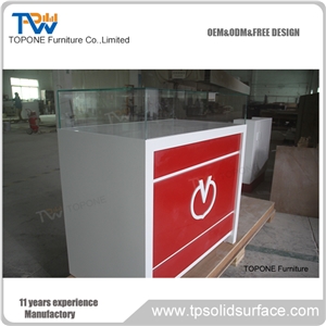 Artificial Marble Stone Red Color Shop Counter Table Tops Design,Interior Stone Acrylic Solid Surface Shop Counter Table Tops for Sale, Interior Stone Shop Counter Furniture