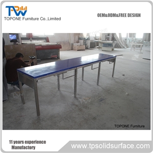 Blue Color Artificial Marble Stone Student Computer Table Tops, Interior Stone Acrylic Solid Surface Computer Office Table Tops, Interior Stone Blue Compture Table Tops Design