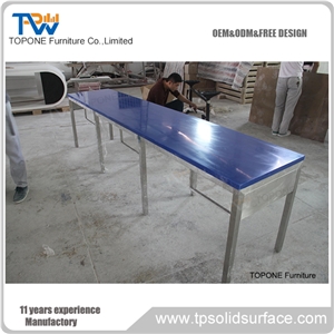 Blue Color Artificial Marble Stone Student Computer Table Tops, Interior Stone Acrylic Solid Surface Computer Office Table Tops, Interior Stone Blue Compture Table Tops Design
