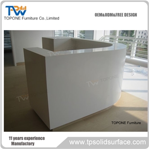 Curved White Artificial Marble Stone Small Office Reception Desk Tops Furniture Design, Interior Stone Acrylic Solid Surface Curved White Small Office Reception Desk Furniture Design