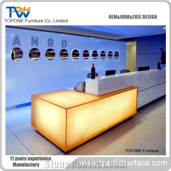 Facotry Price Fancy Design Illuminated Artificial Marble Stone Bar Counter Tops Design, Interior Stone Acrylic Solid Surface New Design Night Club Bar Table Tops Design, Interior Stone Bar Furniture