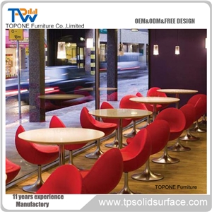 Factory Direct Artificial Marble Stone Round Restaurant Table and Chairs, Interior Stone Acrylic Solid Surface Round Dining Table and Chairs for Sale, Interior Stone Restaurant Furniture