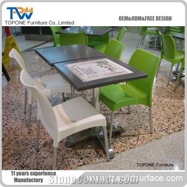 Factory Price Grey Color Square Artificial Marble Stone Dinner Table Tops, Interior Stone Acrylic Solid Surface Dinner Table and Chairs , Interior Stone Dinner Furniture for Sale