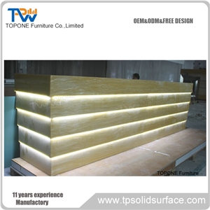 Golden Color Led Lighted Artificial Marble Stone Bar Counter Tops Design, Interior Stone Acrylic Solid Surface Onxy Marble Stone Led Light Bar Table Tops Design, Interior Stone Bar Furniture