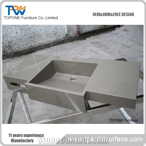 Grey Color Artificial Marble Stone Vanity Hotel Sinks, Interior Stone Acrylic Solid Surface Grey Hotel Washbasins, Interior Stone Sinks