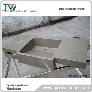 Grey Color Artificial Marble Stone Vanity Hotel Sinks, Interior Stone Acrylic Solid Surface Grey Hotel Washbasins, Interior Stone Sinks
