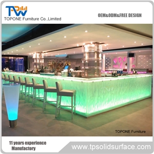 Illuminated Fancy Design Artificial Marble Stone Acrylic Solid Surface Night Club Bar Counter, Interior Stone Night Club Bar Countertops Design , Interior Stone Night Club Furniture