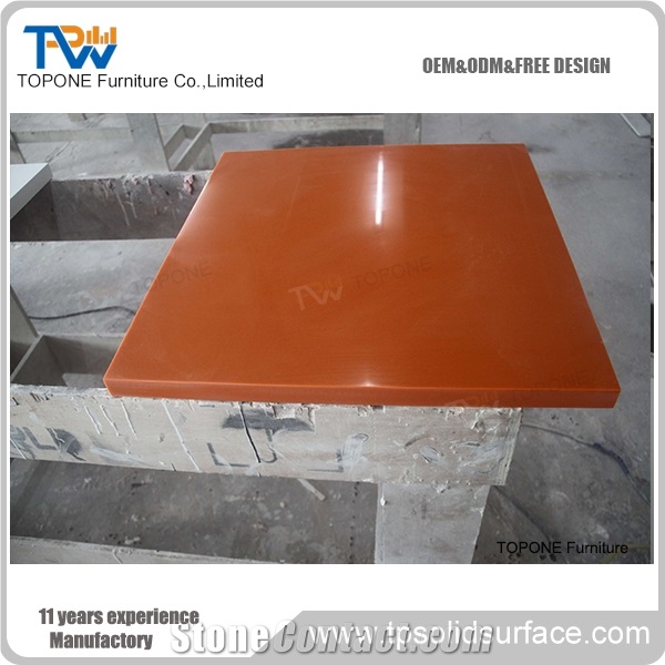 Orange Color Artificial Marble Stone Dinner Table Tops Design, Interior Stone Acrylic Solid Surface Orange Color Table Tops, Interior Stone Table Tops Design