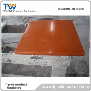 Orange Color Artificial Marble Stone Dinner Table Tops Design, Interior Stone Acrylic Solid Surface Orange Color Table Tops, Interior Stone Table Tops Design