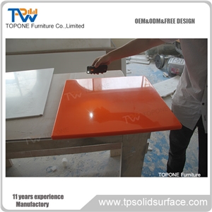 Orange Color Artificial Marble Stone Sqaure Diner Table Tops, Interior Stone Orange Solid Surface Factory Price Restaurant Table Tops, Interior Stone Restaurant Table Furniture