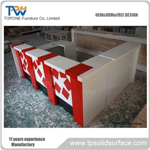 Red Color Artificial Marble Stone Bar Counter Tops, Interior Stone Acrylic Solid Surface Red Color Bar Counter Design for Sale, Interior Stone Furniture