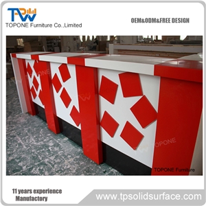 Red Color Artificial Marble Stone Bar Counter Tops, Interior Stone Acrylic Solid Surface Red Color Bar Counter Design for Sale, Interior Stone Furniture