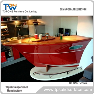 Small Artificial Marble Stone Boat Shaped Bar Counter with Acrylic Solid Surface Interior Stone Bar Counter Desk Top Design, Interior Stone Home Furniture