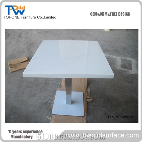 Square Four Seats Artificial Marble Stone Dining Table and Chairs, Interior Stone Acrylic Solid Surface Restaurant Table and Chair Sets, Interior Stone Restaurant Furniture