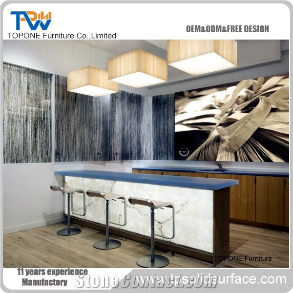 Straight Led Lighted Factory Price Artificial Marble Stone Bar Counter, Led Lighted Solid Surface Interior Stone Bar Counter, Interior Stone Bar Furniture for Sale