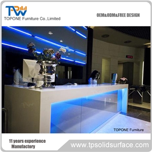 Straight Shape China Factory Supply Blue Color Lighted Bar Counter Desk Tops with Acrylic Solid Surface Interior Stone Bar Counter Design, Interior Stone Bar Furniture