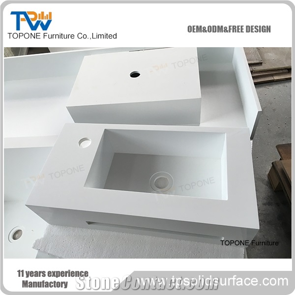White Acrylic Solid Surface Hotel Sinks, Interior Stone Artificial Marble Stone Hotel Vanity Washbasin for Sale