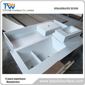 White Acrylic Solid Surface Hotel Sinks, Interior Stone Artificial Marble Stone Hotel Vanity Washbasin for Sale