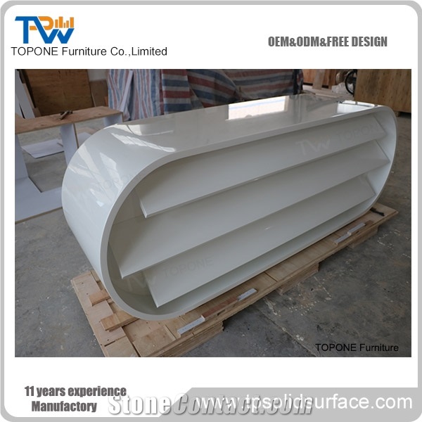 White Artificial Marble Stone Led Lighted Salon Front Reception Table Top Design, Interior Stone Acrylic Solid Surface Salon Front Table Tops Design, Interior Stone Salon Furniture