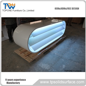 White Artificial Marble Stone Led Lighted Salon Front Reception Table Top Design, Interior Stone Acrylic Solid Surface Salon Front Table Tops Design, Interior Stone Salon Furniture