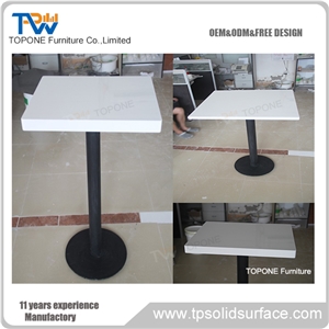 White Small Artificial Marble Stone Table Tops for Restaurant Furniture, Interior Stone Solid Surface Dinner Table Tops Design for Interior Stone Dinner Room Furniture