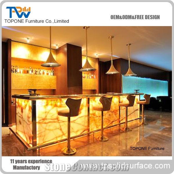 Yellow Color Illuminated Artificial Marble Stone Bar Counter Design with Best Price Acrylic Solid Surface Interior Stone Bar Table Tops Design, Interior Stone Bar Led Furniture