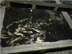 Brazilian Black Granite Titanium/ Black and Gold Slabs for Counter Tops and Leather Wall