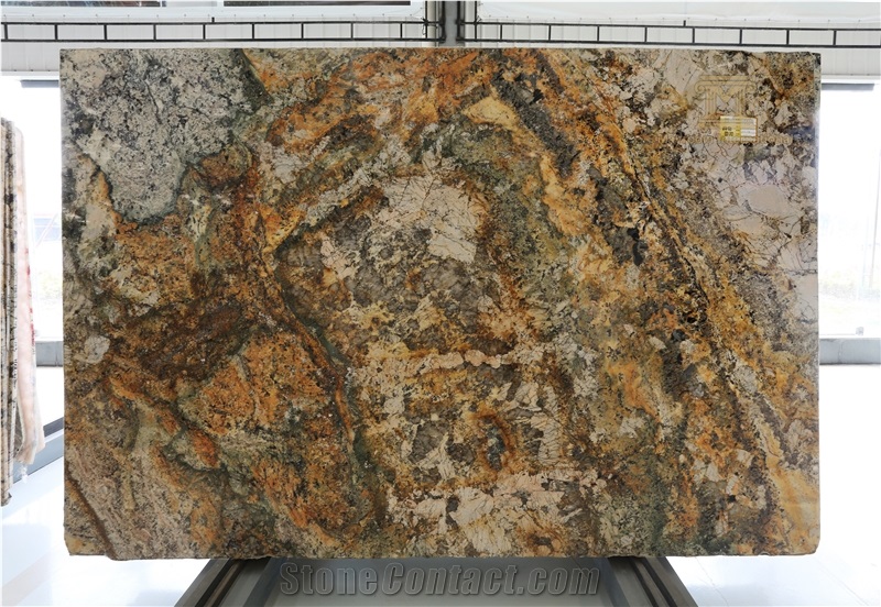 Brazilian Persa Imperial Granite, Golden Granite, Yellow Granite Slab & Tiles & Cut to Size for Wall Cladding, Flooring, Counter Tops, Vanity Tops, Projects
