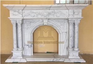 Chinese Ink White/ Chinese White Marble Fireplace with Wonderful Carving and Designs for House Decoration