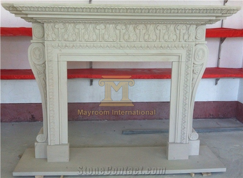 Chinese Simple Raw White Sanstone Fireplace