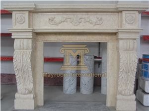 Egyptian Gold Coin/ Egyptian Betge Marble Fireplace with Flower Carving for Home Decoration