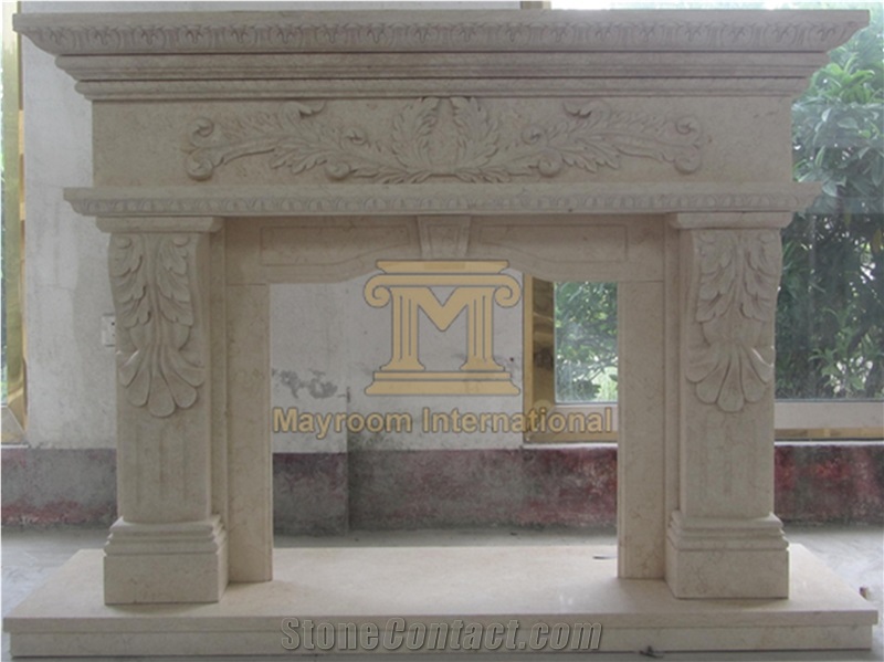 Egyptian Gold Coin/ Egyptian Betge Marble Fireplace with Flower Carving for Home Decoration