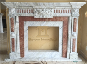 Italian White/Carrara White and Spanish Rojo Alicante Marble Well-Matched Fireplace with Chinese Style for Home Decoration