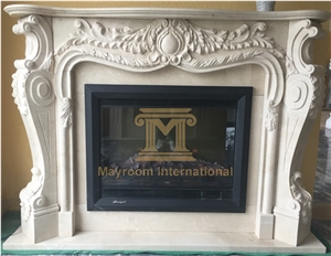 Turkish Marble/ Lightening Beige Marble Fireplace with Wonderful Flower Carving for Home Decoration