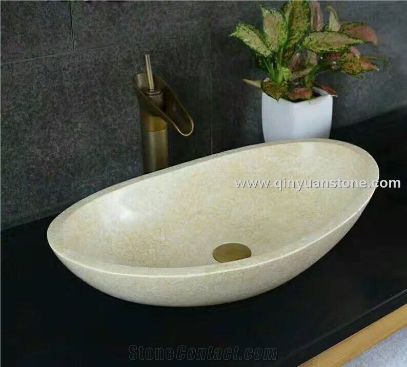 Kitchen Sinks Galala Beige Marble Sinks Vessel Sinks Wash Bowls