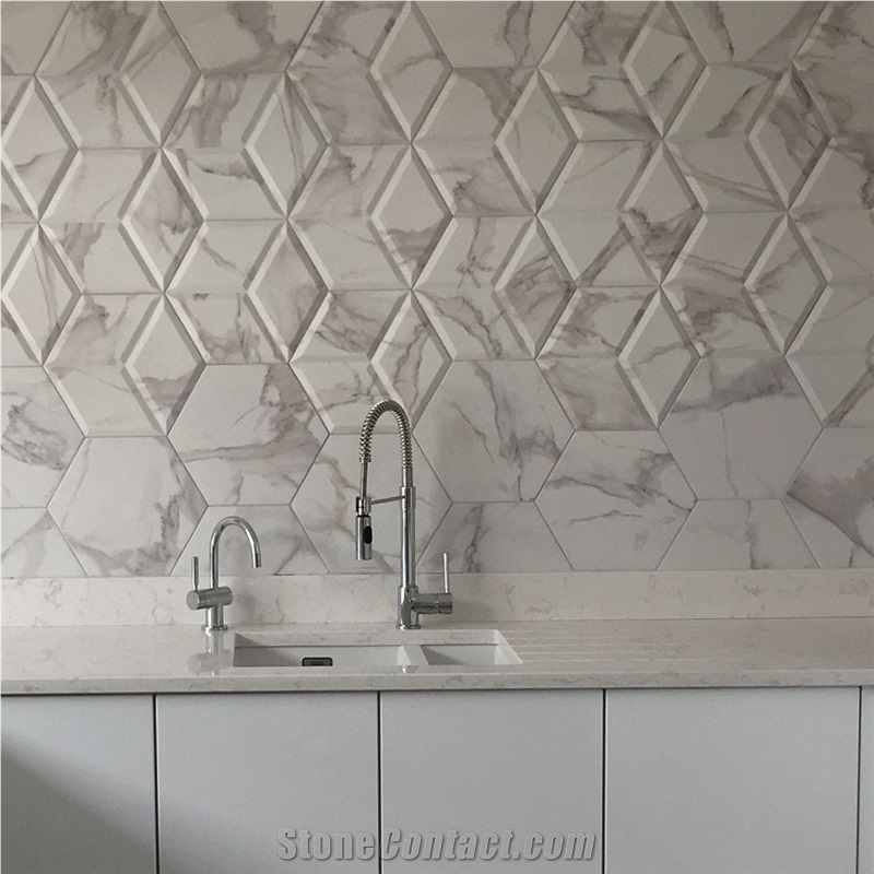 Porcelain Decorative Marble Hexagon Tiles and Wood Effect Tiles for the Bathroom