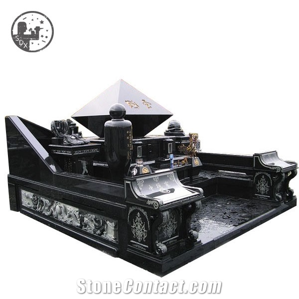 China Absolute Black American Western Style Polished Shanxi Black Granite Monument & Tombstone Straight Carving Polished Tombstones Headstones Competitive Prices