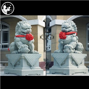 Chinese Style Marble & Granite Standing Sitting Lion Animal Sculpture Carving Stone for Exterior Landscape Garden Decoration,Temple Lion, Walking Monk, Buddha Bust, Stone Carving Grey Sandstone Sculpt