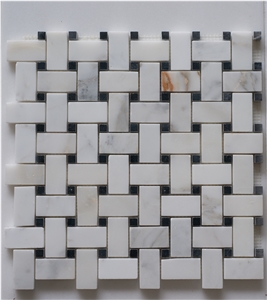 Calacatta Gold /White Marble Polished 1x2 Basketweave with Black Dot Marble Mosaic Tile Interior Stone