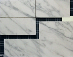 Carara White Polished Running Brick 23x48mm,Calacatta Gold Mosaic, Bianco Carrara Mosaic,White Marble,Subway Wall Marble Tile,Beveled Pillowed Mesh-Mosaic Marble Tile