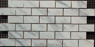 Carara White Polished Running Brick 23x48mm Calacatta Gold Mosaic
