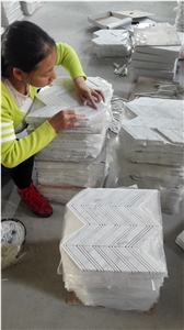 Carrara Bianco 1x3 Herringbone Marble Mosaic,Carrara White, Calacatta Gold,China White Marble Herringbone Mosaic , Marble Floor and Wall Mosaic,Linear Strip Mosaic,Venatino Arrow Mosaic