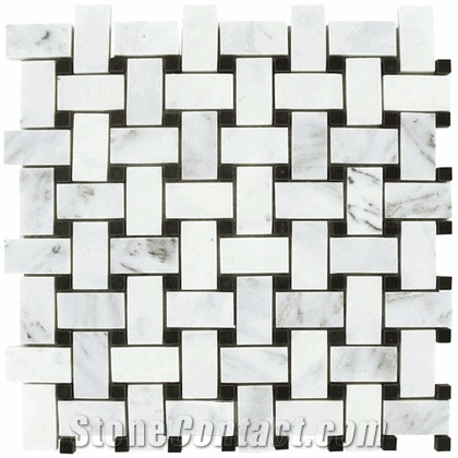 Carrara Bianco Basketweave ,Bianco Carrara Mosaic, Italian White Marble Mosaic, Italian White, Carrara White