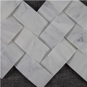 Carrara White Marble Mosaic Tile Shaped,Bianco Carrara Mosaic,Beveled Pillowed Mesh-Mosaic Marble Tile