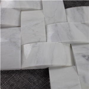 Carrara White Marble Mosaic Tile Shaped,Bianco Carrara Mosaic,Beveled Pillowed Mesh-Mosaic Marble Tile