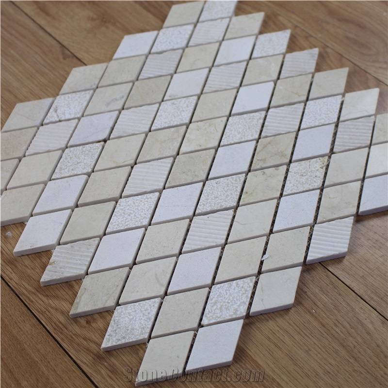Crema Marfil Rhombus Mosaic, Beige Marble Mosaic Tile, Spanish Crema Marfil Mosaic