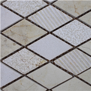 Crema Marfil Rhombus Mosaic, Beige Marble Mosaic Tile, Spanish Crema Marfil Mosaic