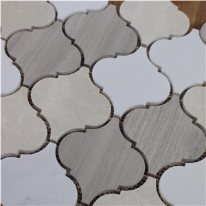 Crema Marfil+ White Oak+Carrara White Arabesque Baroque Marble Mosaic Tile,Lantern Shape Marble Mosaic Tile Mix Color, New Design Mosaic Tile, Athens Grey Marble , Wood Vein Grey, White Oak