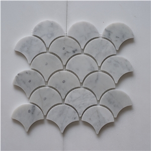 Italian White Carrara Fan-Shaped Mosaic , Carrara White Mosaic Pattern ,Marble Mosaic Pattern