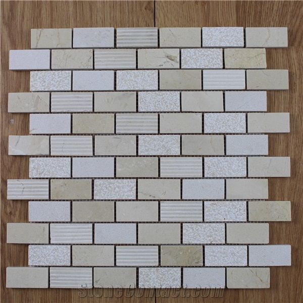 Spanish Crema Marfil Brick Mosaic Tile Cream Marble Mosaic Beige